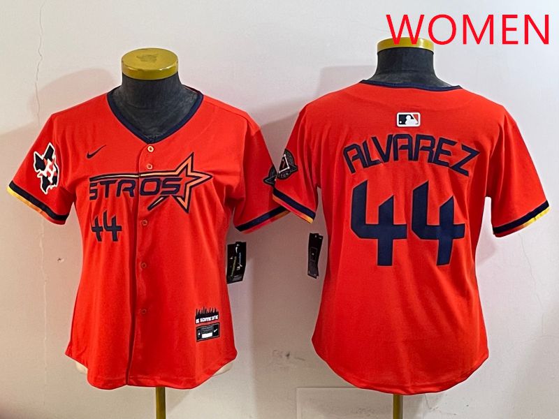 Women Houston Astros 44 Alvarez Orange Three generations Joint Name 2025 Nike MLB Jersey style 4101